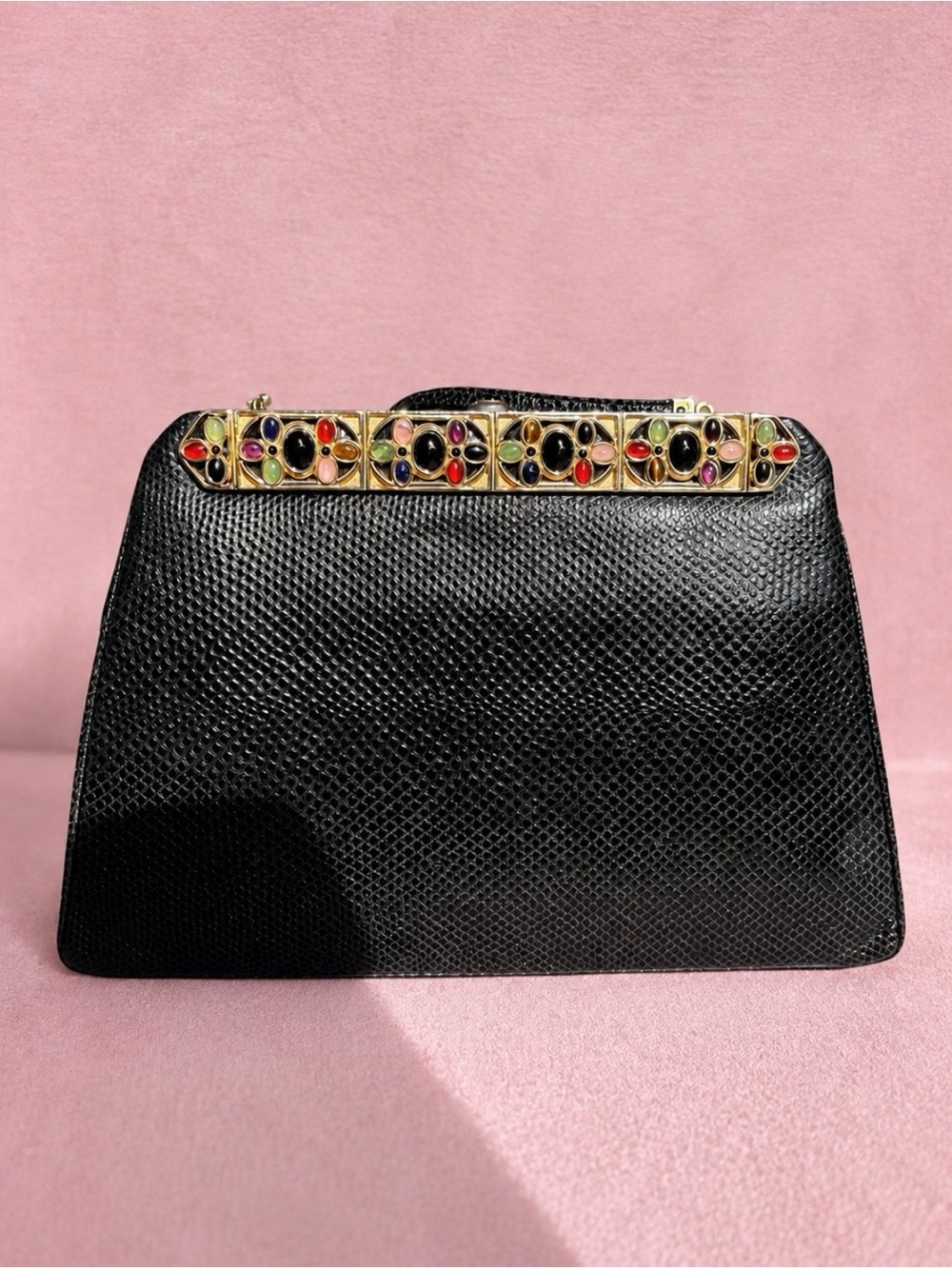 Vintage Judith Leiber cabochon stones jeweled gold frame evening bag/clutch